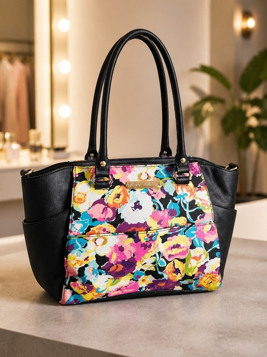 Betsey Johnson Handbags - Betsey Johnson Black Trim Floral Shoulder Bag